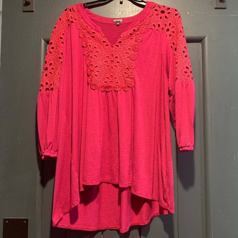 Hannah Women’s Magenta Crochet Peasant Top